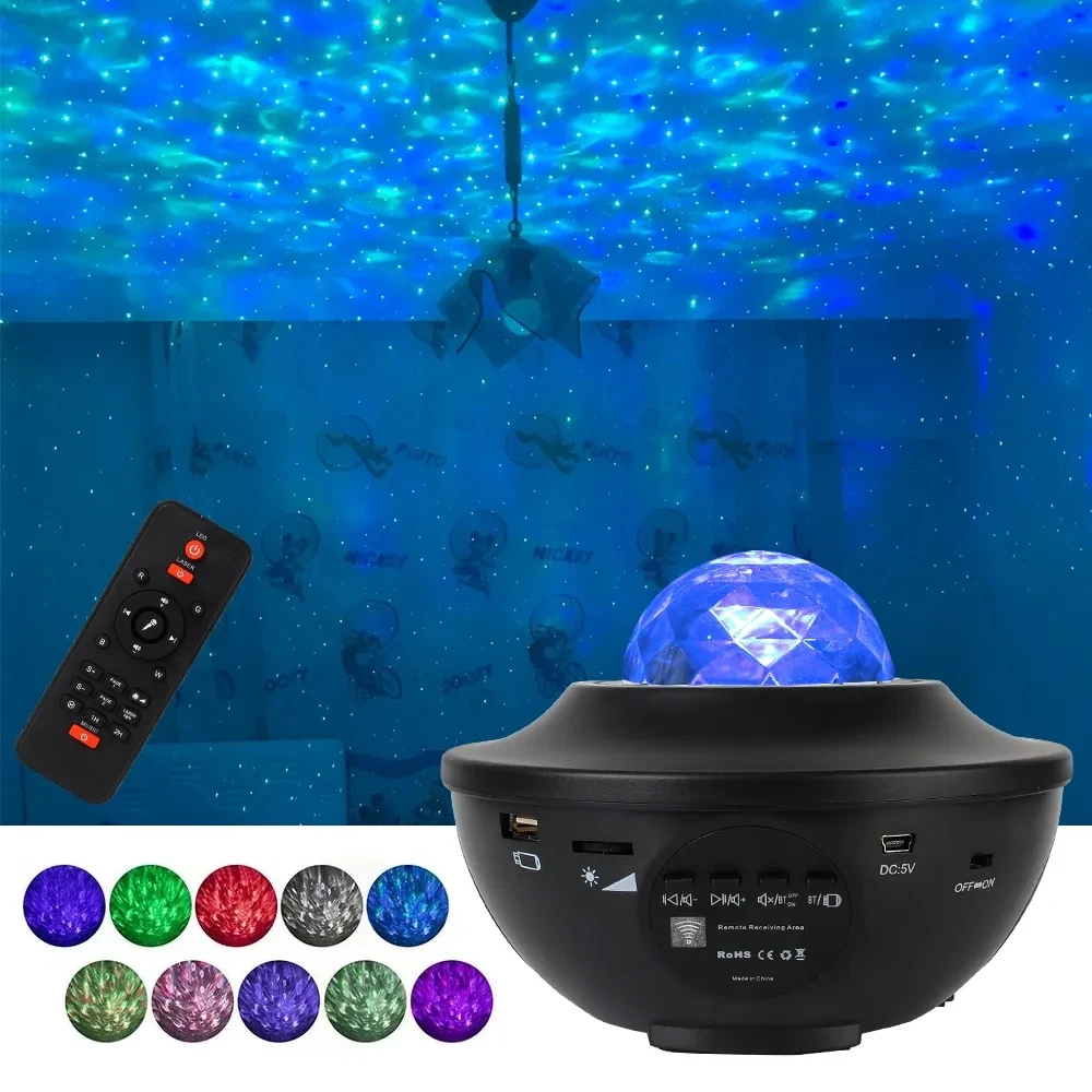 LED USB Music Player Romantic Projection Lamp Colorful Star Night Light Blue Tooth Speaker Starry Sky Projector