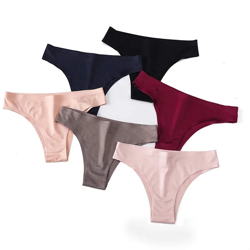 3111Women Traceless Underwear Ice Silk Briefs Comfortable Breathable Mid Waist Pure Color Seamless Mid Waist thong Panties
