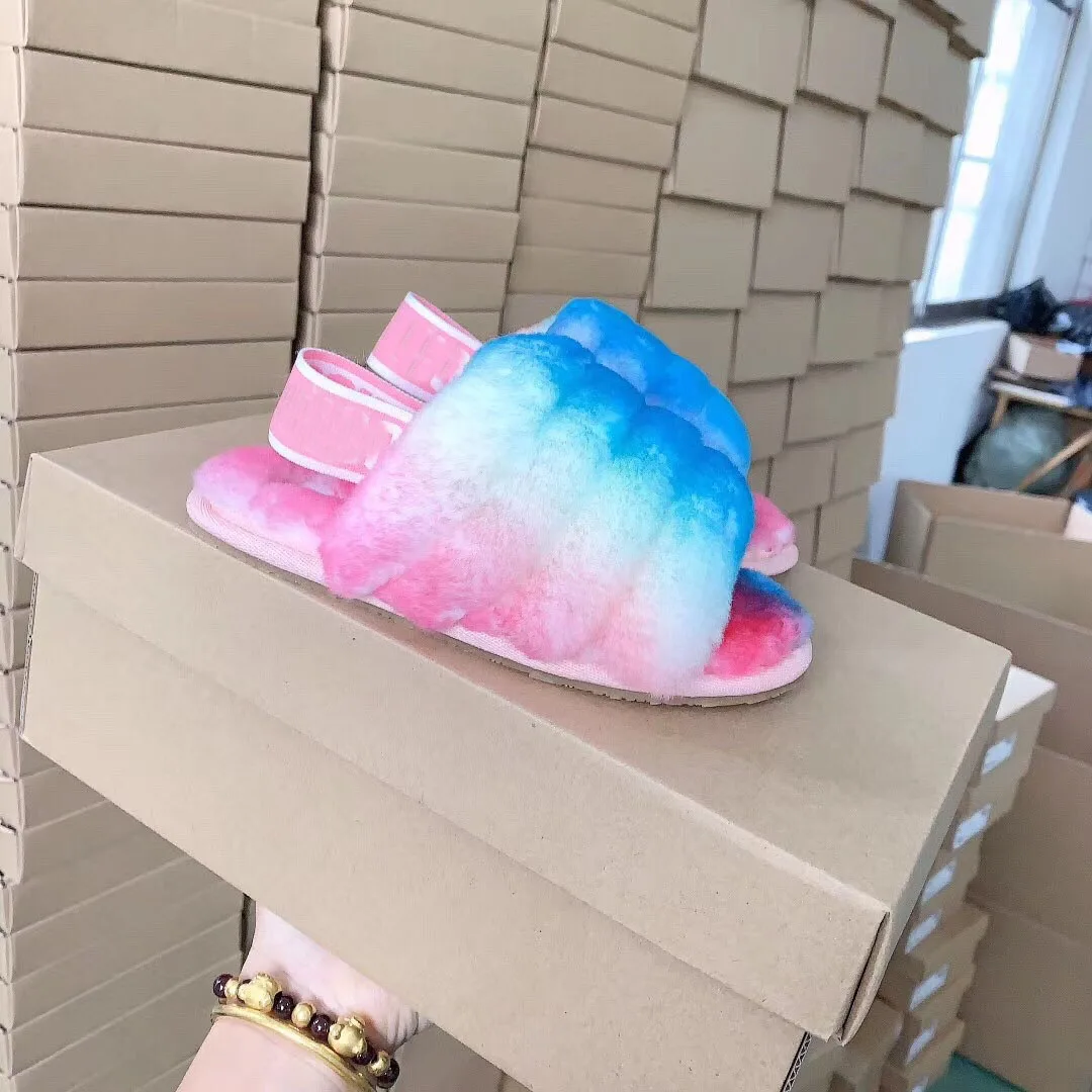 Super cute comfortable rubber sole sandals children wool slippers