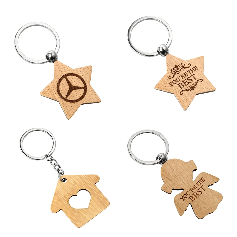 Wholesale Blank Wooden Key Chain keychain ring Promotion Rectangle Carving Key Chain Wooden