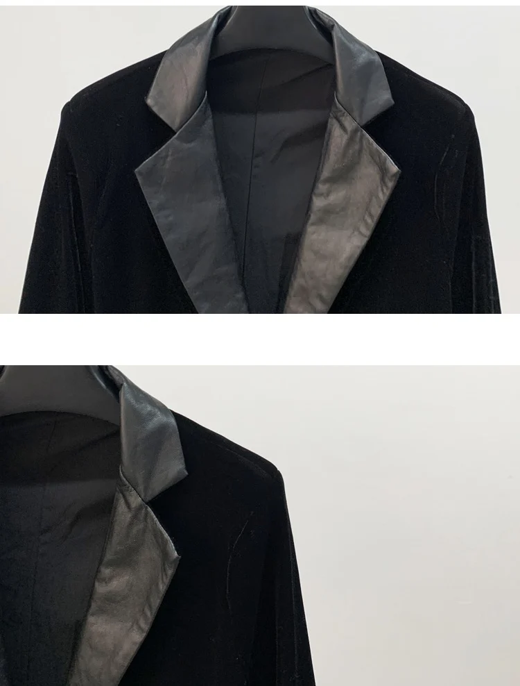 2021 New Short sheep leather spliced gold velvet suit for leisure