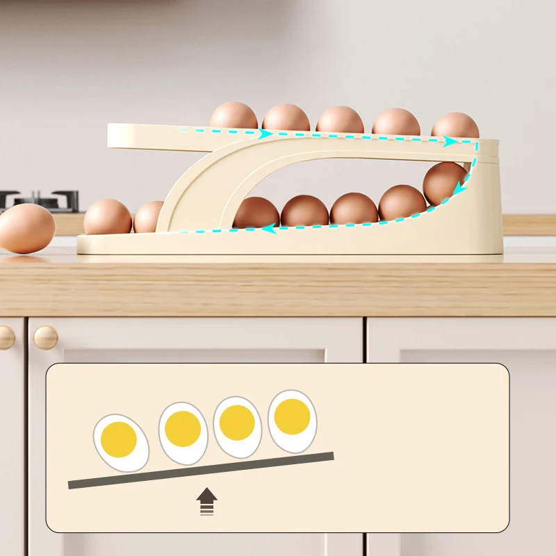 New Arrival 2 Tier Kitchen Automatic Rolling Egg Food Grade Multi-layer Egg Carton Plastic Kitchen Refrigerator Storage Box