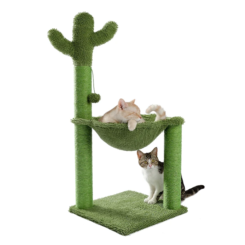 US Warehouse Cactus Cat Scratching Post Cat Tree With Hammock Green