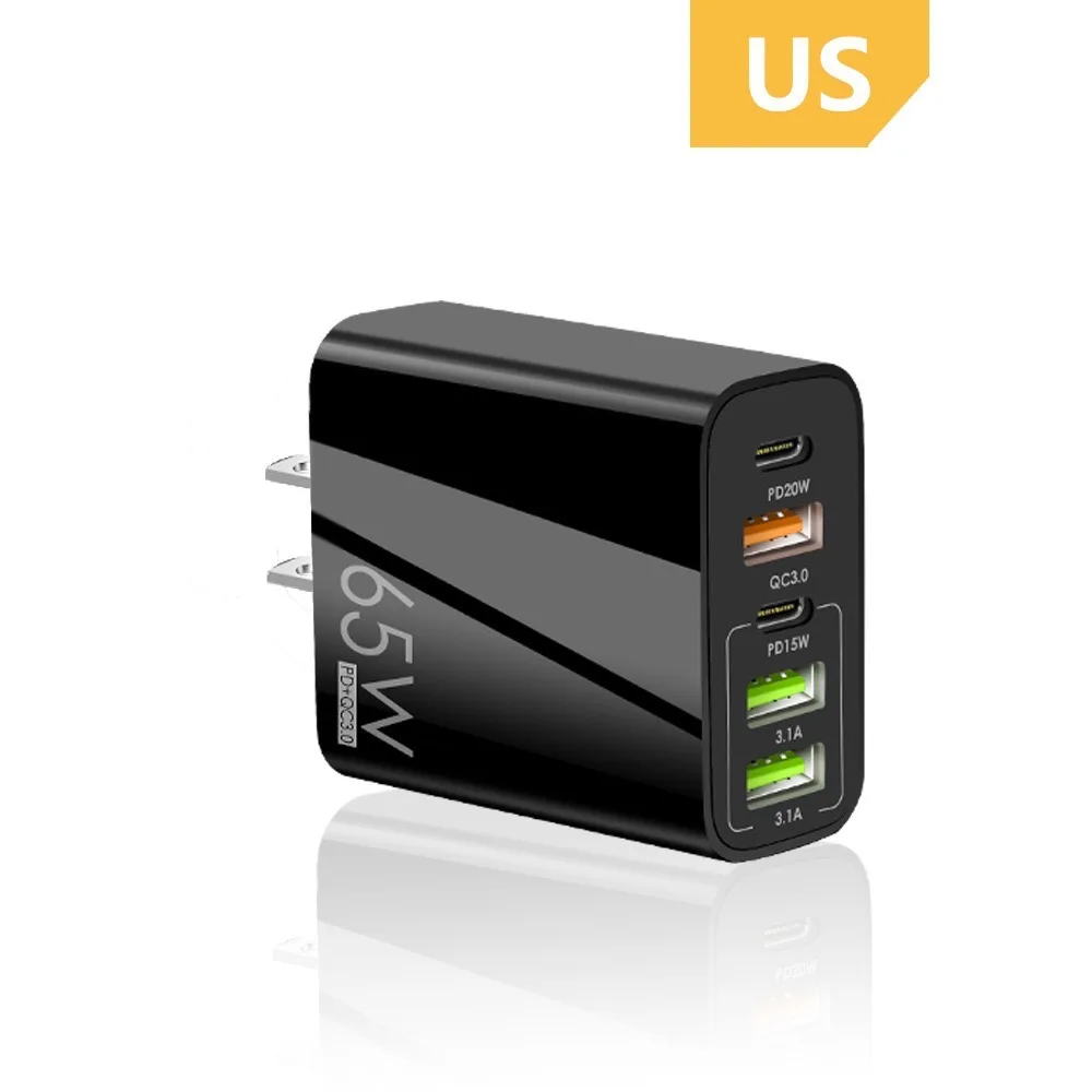65W PD fast charger EU US UK 2 type-c 3 USB port multiple output adapter mobile phone travel wall charger
