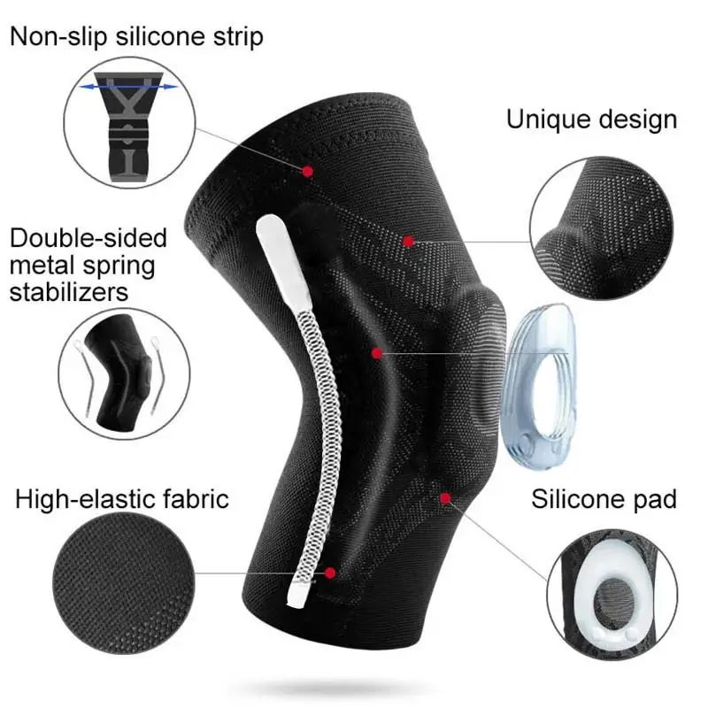 1PCS Compression Knee Support Sleeve Protector Elastic Kneepad Brace Springs gym Sports Unisex OEM Customized