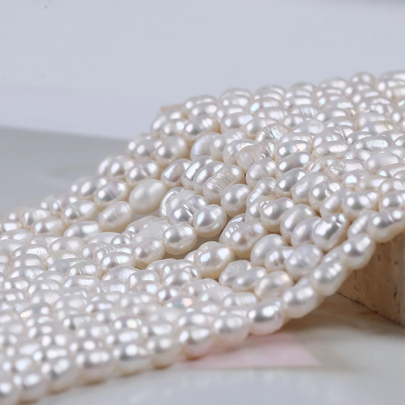 4.5-5mm Rice Shape Natural White Freshwater Pearl Beads Strand Wholesale Charms For Jewelry Making