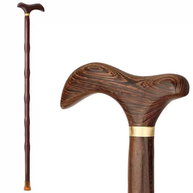 Wenge Wood Non-slip T-shaped Handle Sturdy 87cm Wooden Walking Stick