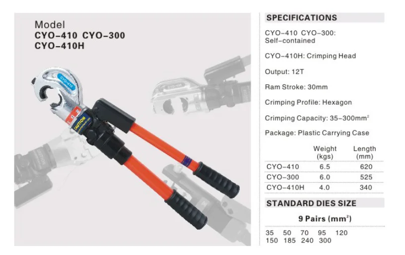 16 Ton Hydraulic Crimping Tool CYO-410 240 410 Adjustable Cable Lug Crimping Plier
