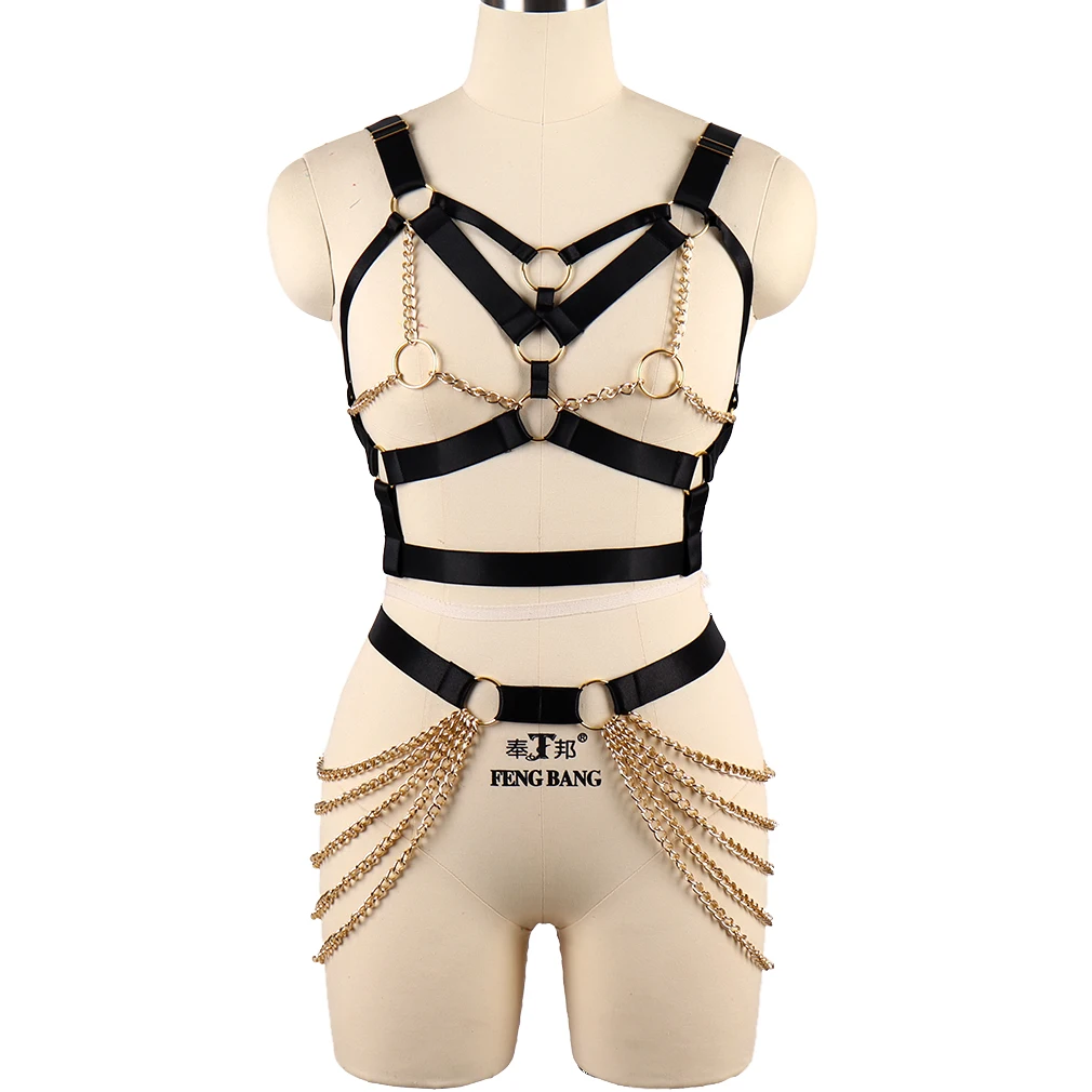 chain Dance Party  Set Belt Sex Women Bra Mature Showing Rave Nipples Bondage Bodysuits Women Lingerie Body cage