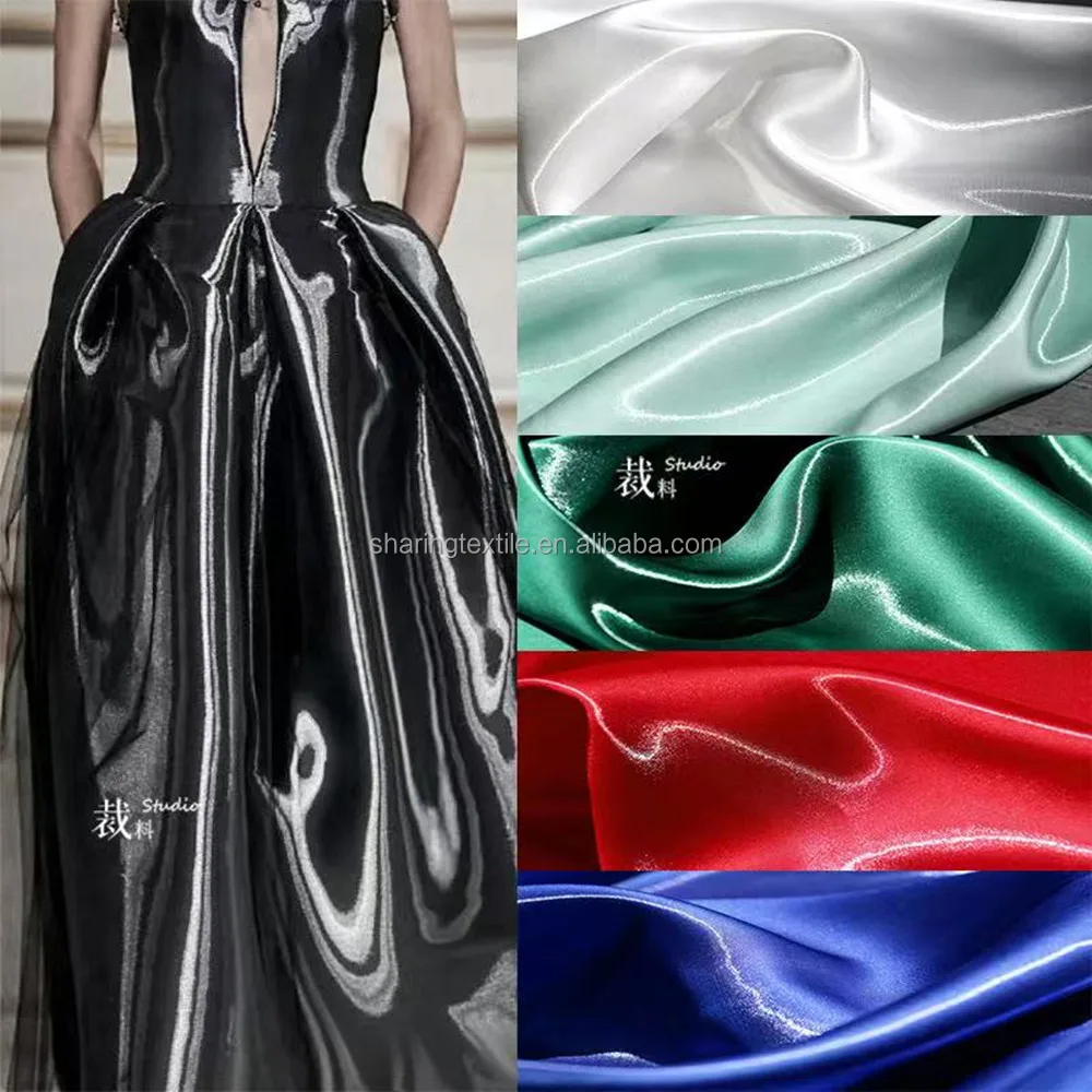 150GSM Thick Metallic Crystal Silk Shiny Luster Liquid Satin Gaza Organza Shimmer Fabric For Lolita Wedding Dress
