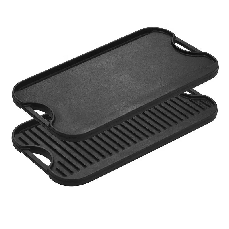 Heavy Duty Preseasoned Grill Pan With Cast Iron Material Rectangle Enamel Cast Iron Grill Plate Griddle Grilling Pan