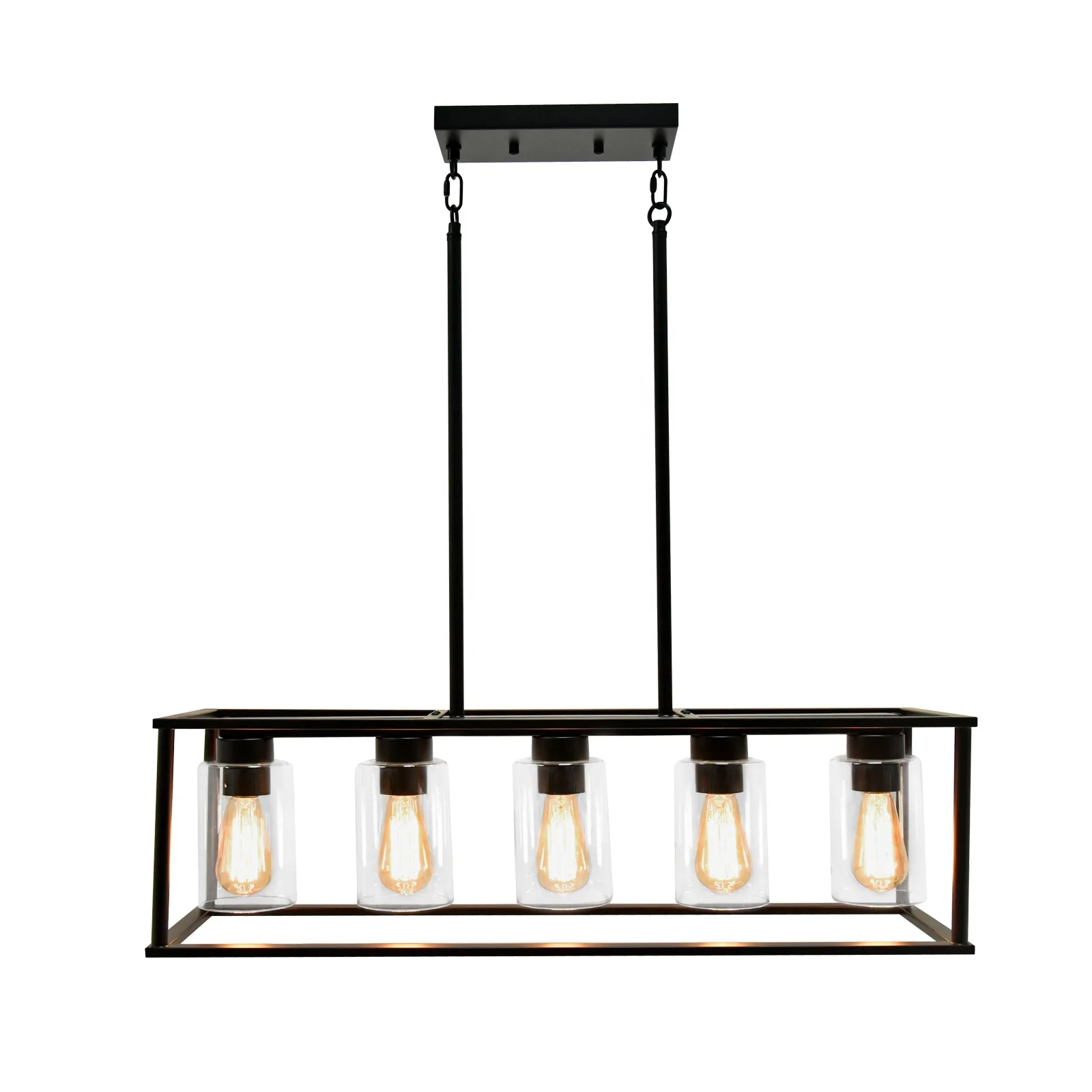 Style Retro Industrial Rectangular Farmhouse Kitchen Island lamp Living Room Dining Room Wrought Iron Glass Chandelier