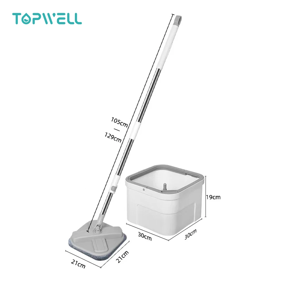 Topwill Mop and Bucket with Self Wringer Set Upgraded Square Dirty Water Separate Design Microfiber 360 Spin Flat Mop