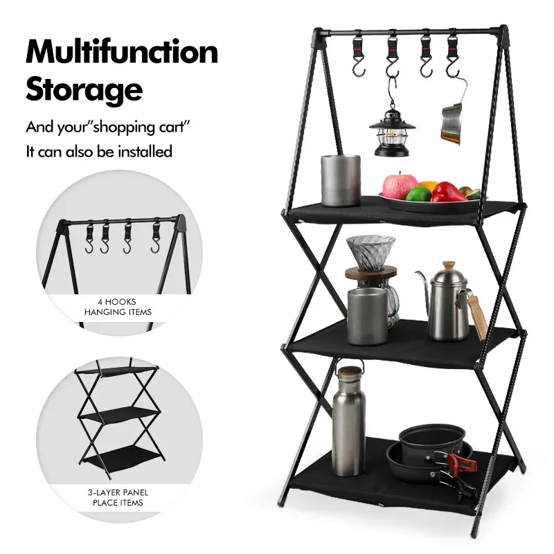 Outdoor Camping Folding Table and Storage Shelf Camping Triangle Shelf Folding Portable Outdoor Table
