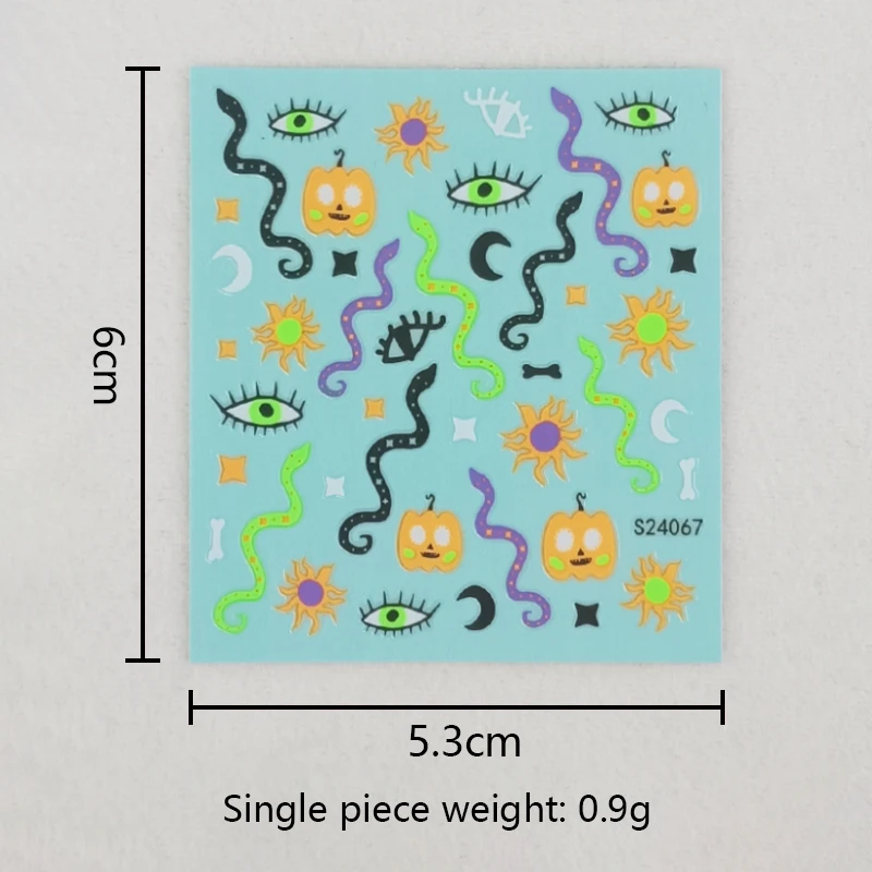 13 Sheets Neon Fluorescent Halloween Nail Art Stickers Self Adhesive Fantasy Cartoon Nail Stickers for Girls Party DIY Deco