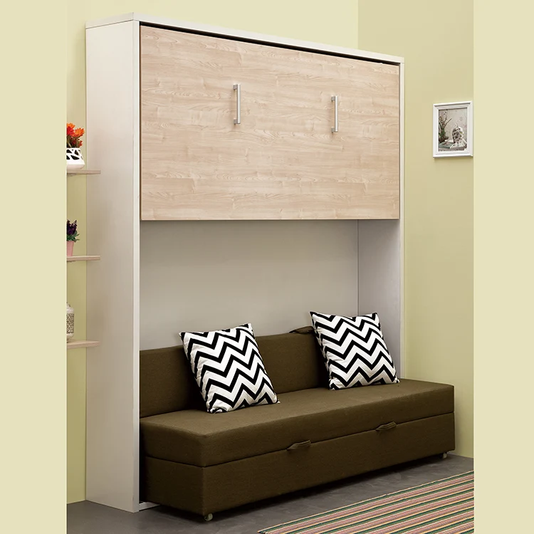 2020 Children wall mounted foldable save space smart wood beds wall bunk beds with sofa