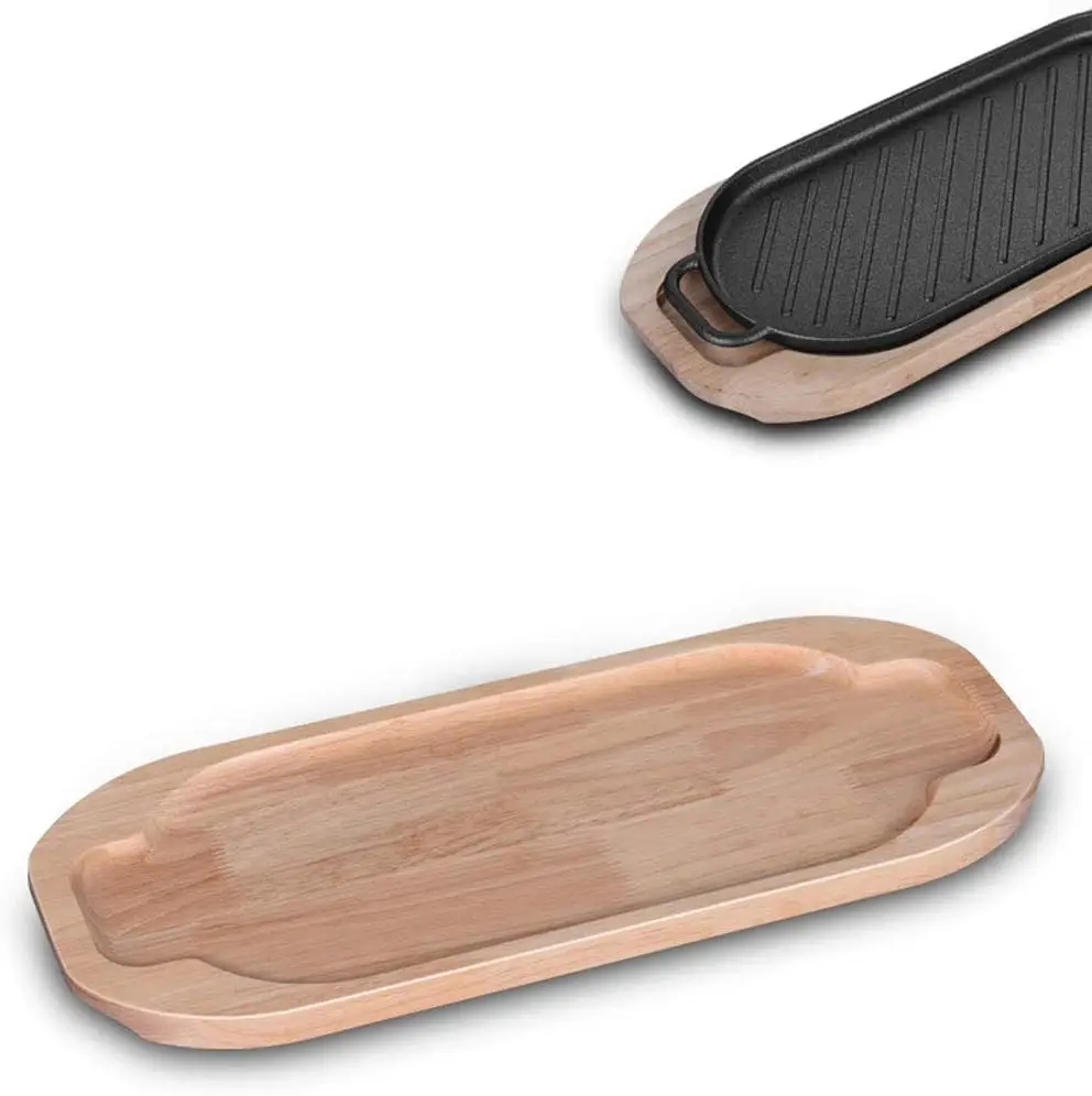 Preseasoned cast iron sizzler platter with wood base Servierpfanne gusseisen steakpfanne grillpfanne for kuche