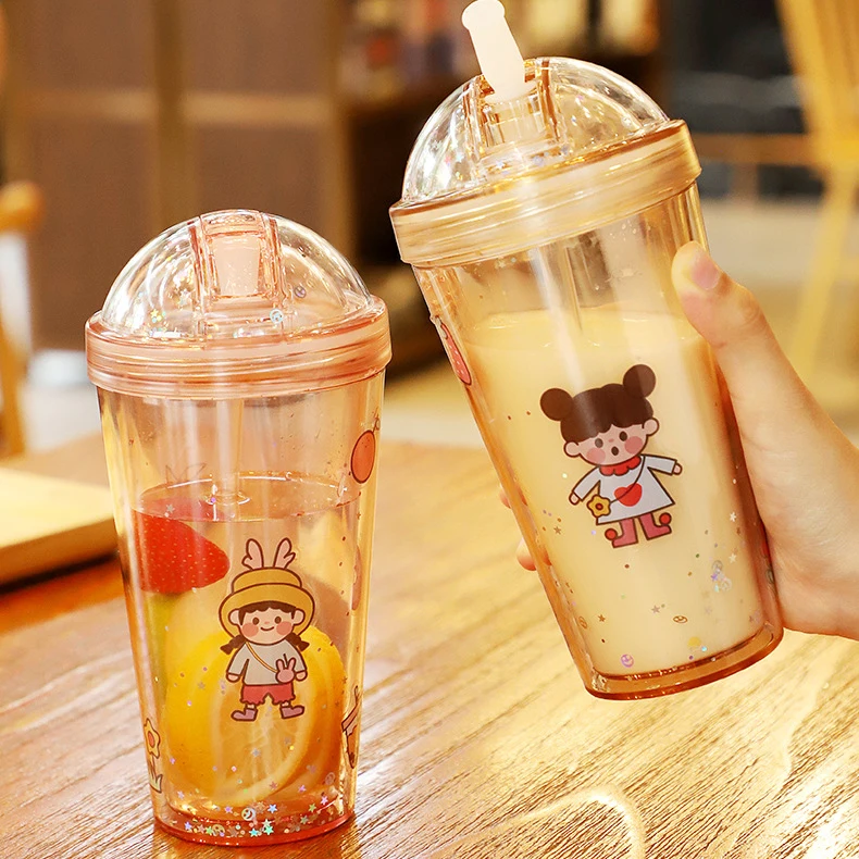2022 Cute Creative Water Cup Eco Friendly Reusable Straw Boba As Acrylic Double Wall Plastic Clear Tumbler with Dome Lid