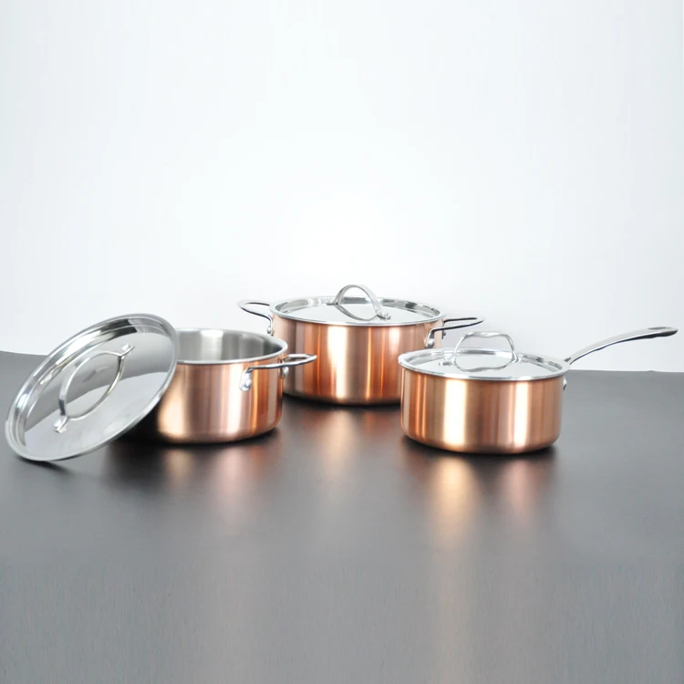 OEM factory 10pcs stainless steel copper pots and pans cookware set for home kitchen cooking