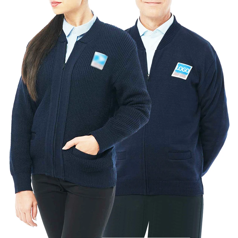 Custom Airport Staff Office Business Employee Pilot Uniform Unisex Knitted Sweater Cardigan Aviation Uniform