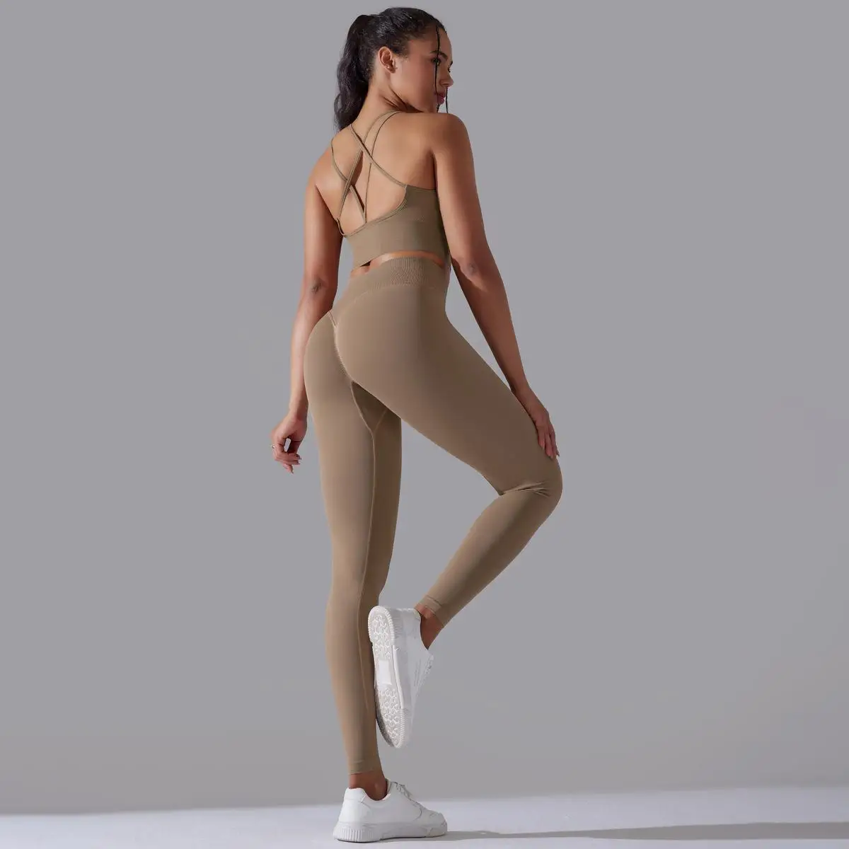 Active Wear Cross Back Bra Scrunch Leggings Biker Shorts Fitness Sports Suits Women Seamless Gym Set