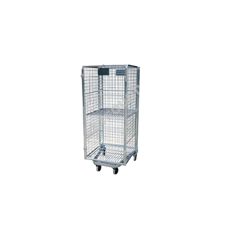 Warehouse industrial cargo storage galvanized roll container  nestable metal storage cages trolley with wheels