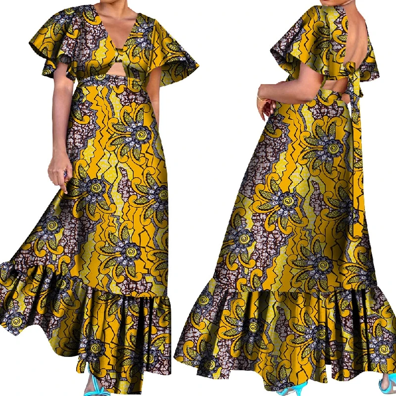 2022 modern dashiki african thailand evening short sleeve hollowed-out hem designs ladies plus size  floor length