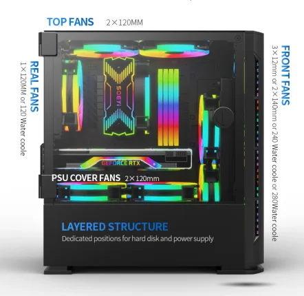 pc 2023 Wholesales New Designed Custom Micro ATX Tempered Glass RGB PC Hulle Gaming Computer PC Case