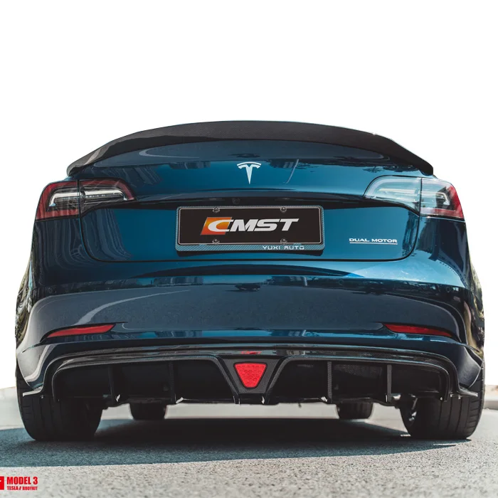 Carbon fiber body kit for Tesla model 3 in CMST style front lip rear diffuser side skirts and trunk spoiler auto tuning parts