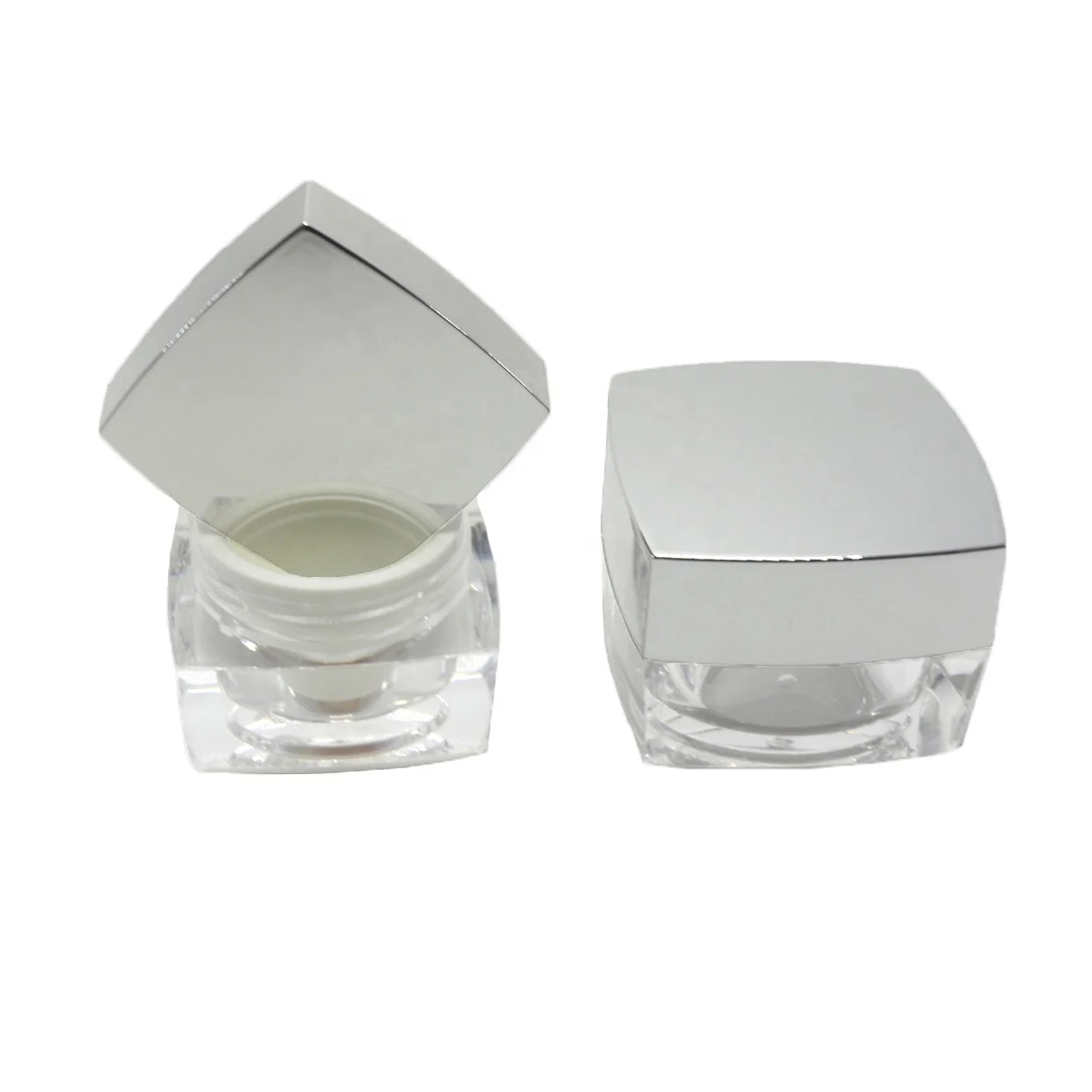 Luxury 15g 30g 50g silver Square Acrylic Cream Jar For Cosmetics packaging ARB-016C