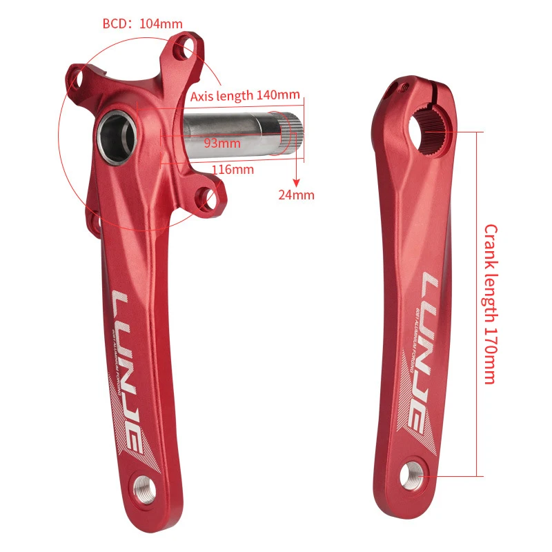 LUNJE Multiple Colors Bicycle Crank Mountain Bike 32 34 36 38T Toothed Plate Hollow Integrated Mtb Crankset For Size 26 Bike