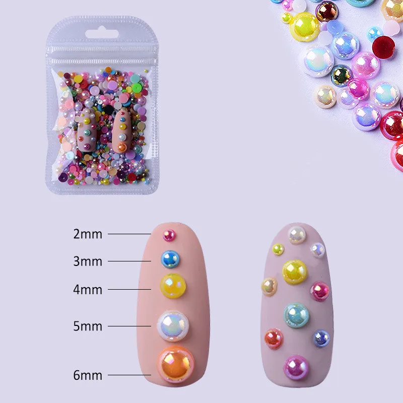 Misscheering Half Round Pearls Colorful Mixed Flatback  Loose White Glue On Resin Beads DIY Jewelry Making Nails Art