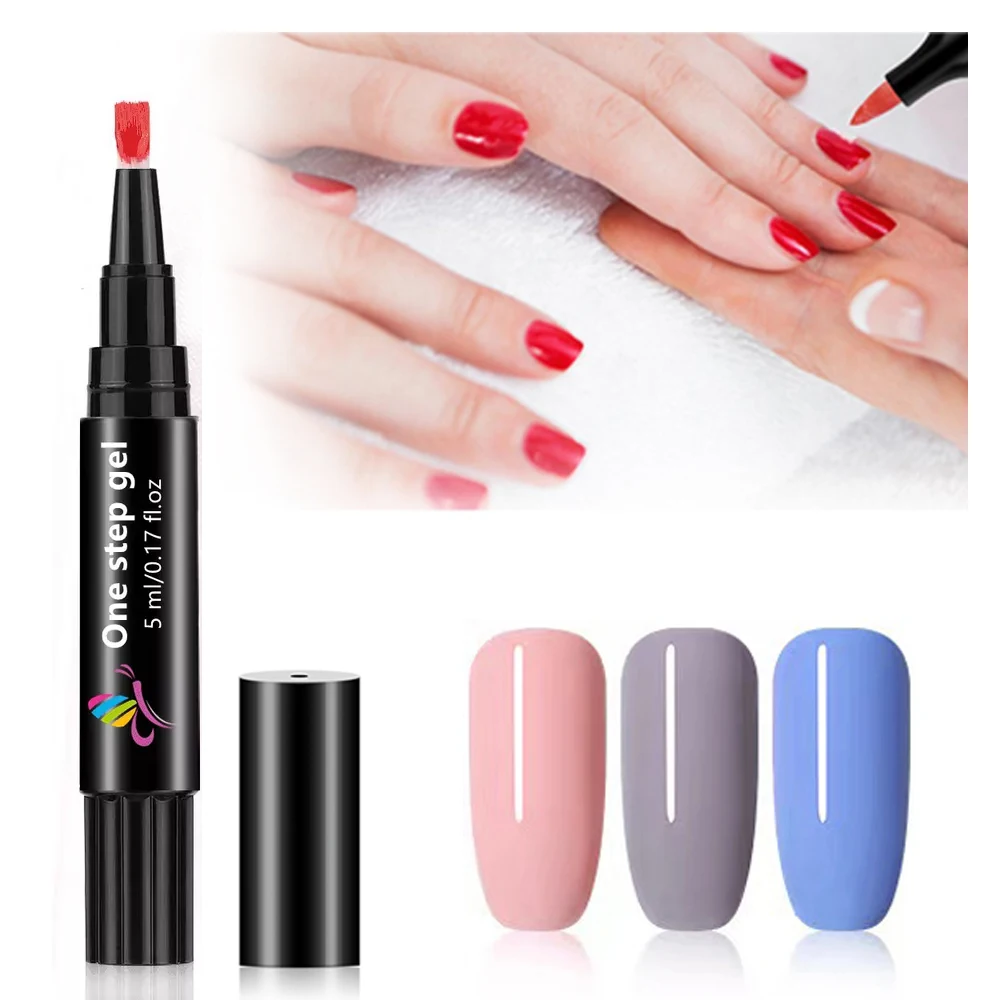 3 in 1 Soak Off Private Label Marker Nail Art Solid Color No Need Base Gel Top Coat One Step Gel Polish Pen