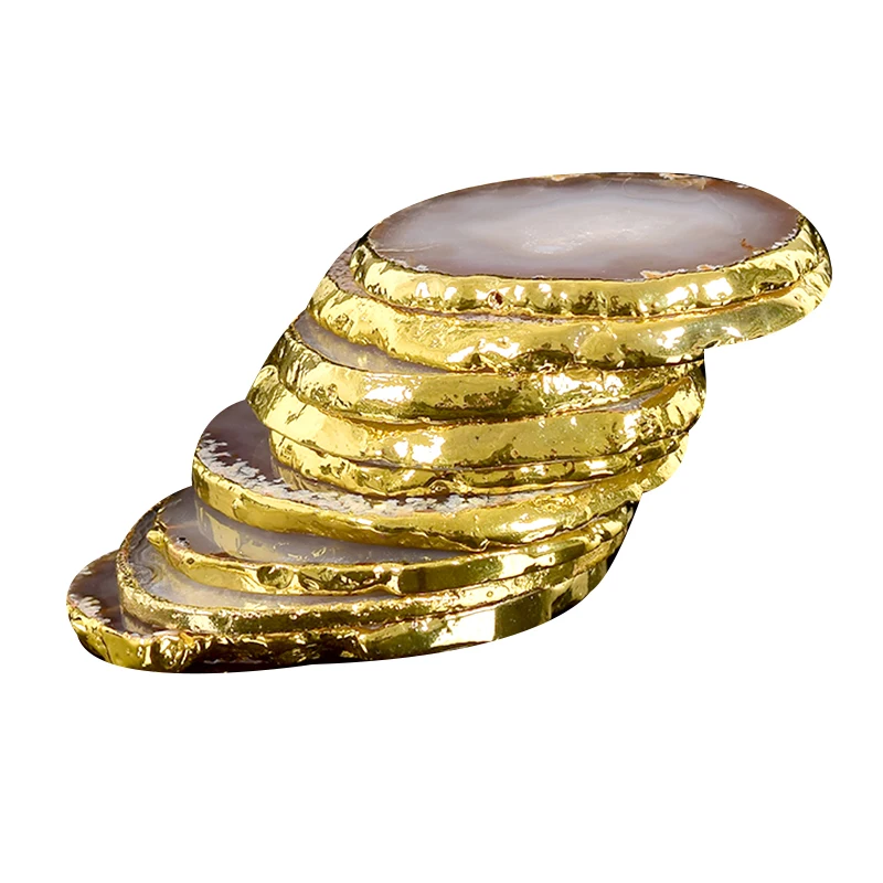 Natural Hot Selling Grey Agate Crystal Coaster Drinking Round Stone Rest Atmosphere Drink Glass Bottle