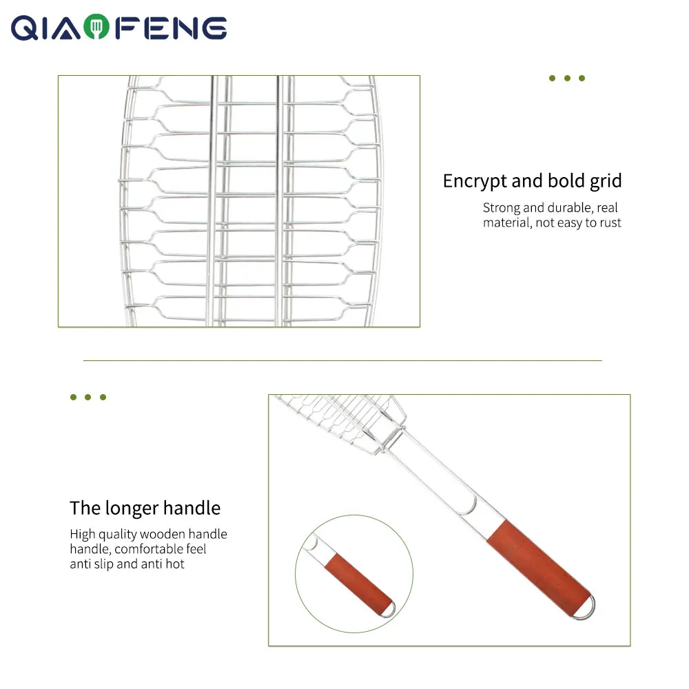 High quality stainless steel BBQ Fish Grilling Basket with Long Grill Handle