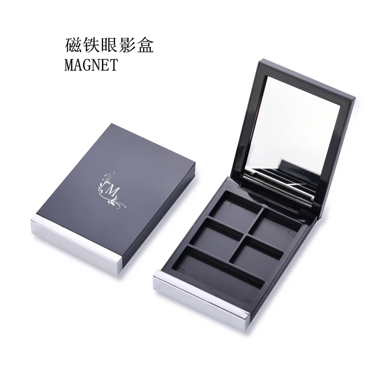 
Best Price Custom 4 Color Black Empty Magnet Eyeshadow Case with Brush Luxury 