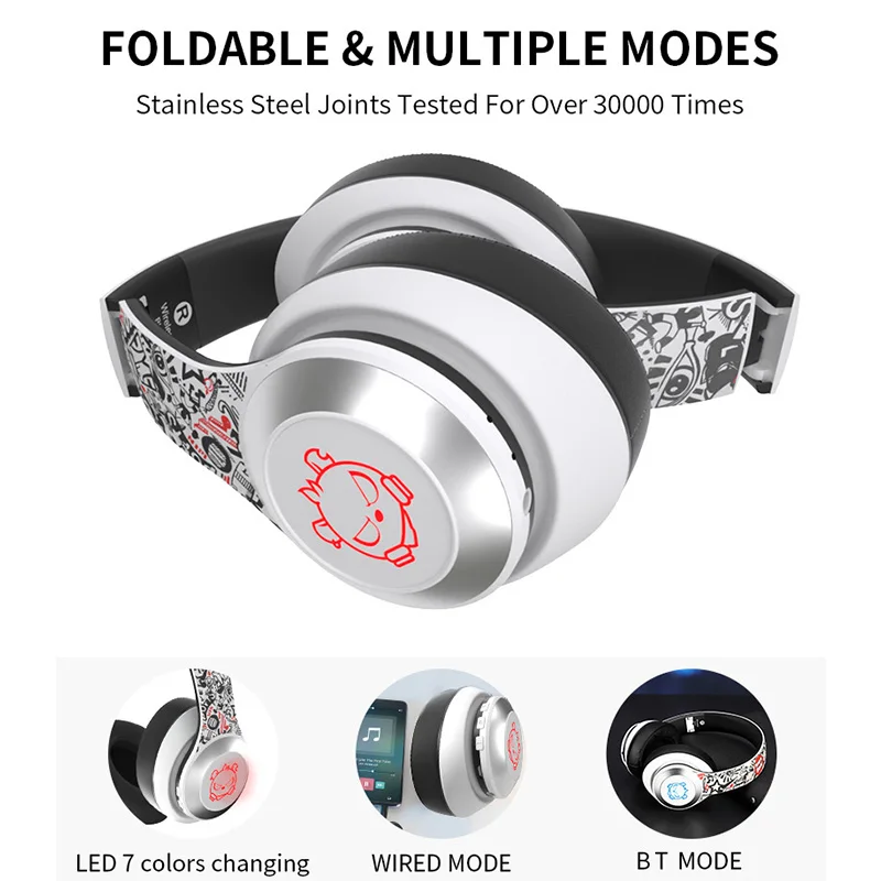 Рождественские подарки для детей от BH10, беспроводные bluetooth-наушники с медведем злого цвета, Детская гарнитура BT V5.0, наушники-вкладыши bluetooth для игр