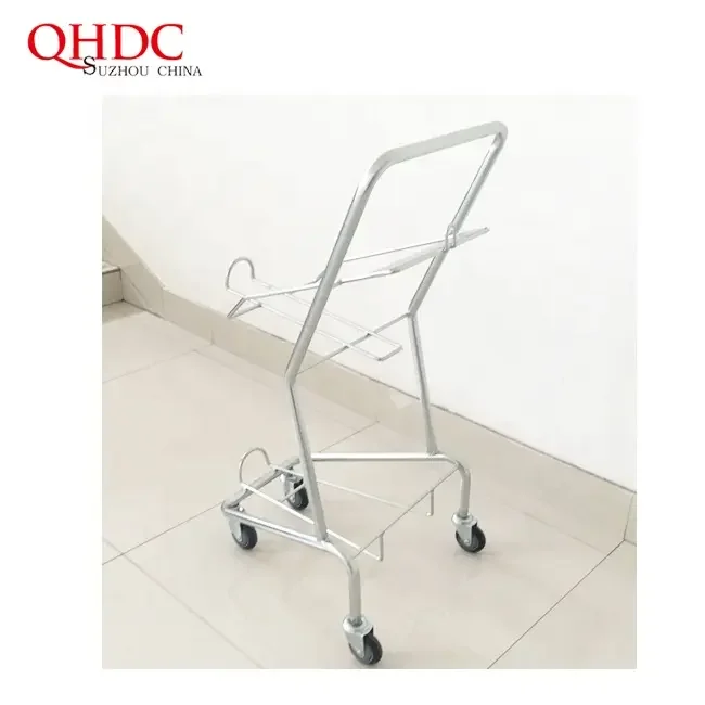 Supermarket Basket Trolley Two Tier Small Shopping Cart With Plastic Basket Shop Cart