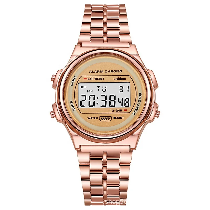 F91W Round Steel Band Cheap LED Electronic Watches Gold Silver Cold Light Clock Sport Digital Watch for Women Men