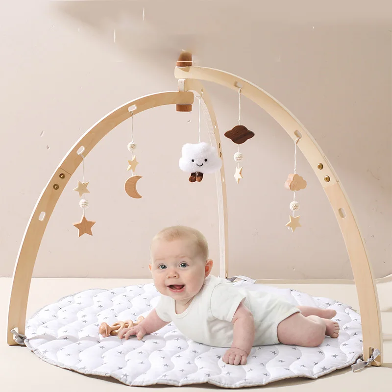 Foldable frame activity hanging wooden educational mat baby play gym montessori toy for kids montessori