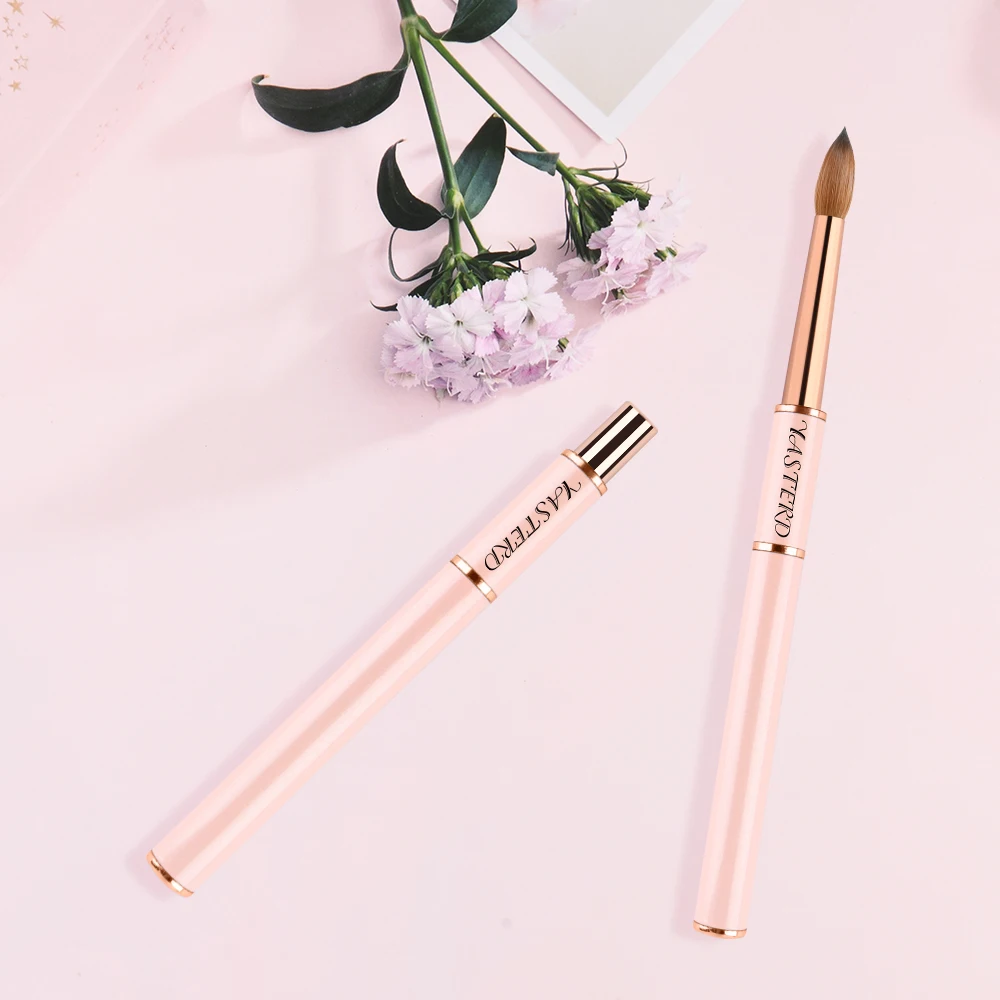 Высококачественные розовые 100% чистые акриловые кисти Kolinsky с логотипом на заказ, обжимные кисти размером 12 14 16 18 с коробкой для маникюрной пудры