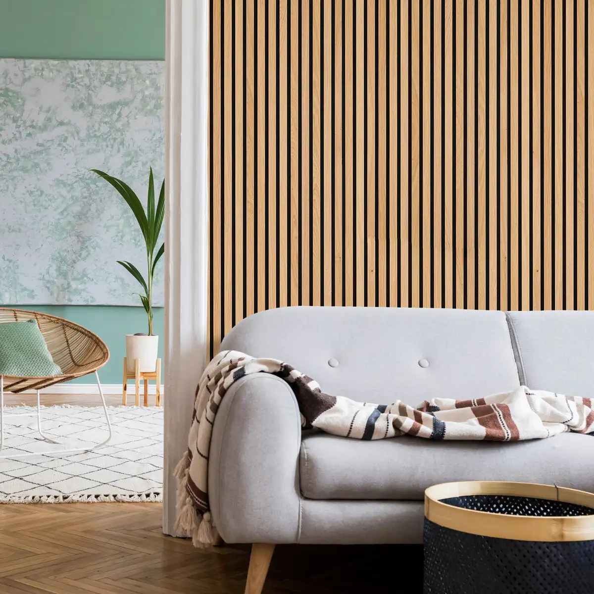 Contemporary design oiled oak fluted wood slat lowes soundproofing acoustic  wall panels