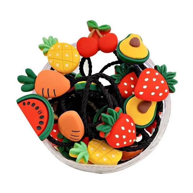 2021 Fashion Cute Children Fruit Flower Resin Baby Girl Hair Rope Elastic Hair Band with Boxes