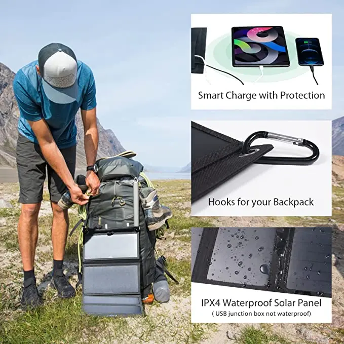 Waterproof foldable 5v 28w solar panel charger with USB port