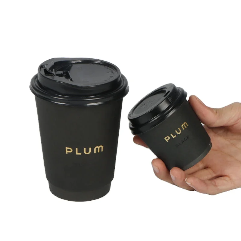 custom printed double wall Disposable paper coffee cup suppliers black cheap waterproof coffee paper cup with black lid