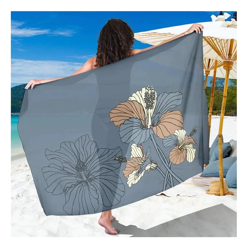 Wholesale 2023 Summer New Hibiscus Art Sarong Women Pareo Hawaii Beach Sarong Bali Hawaiian Lavalava Chiffon Beachwear Sarongs