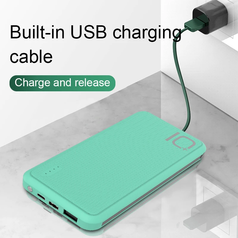 Внешний аккумулятор 10000 мАч собственный мобильный источник зарядки портативный внешний со скрытым зарядным кабелем для ios Android