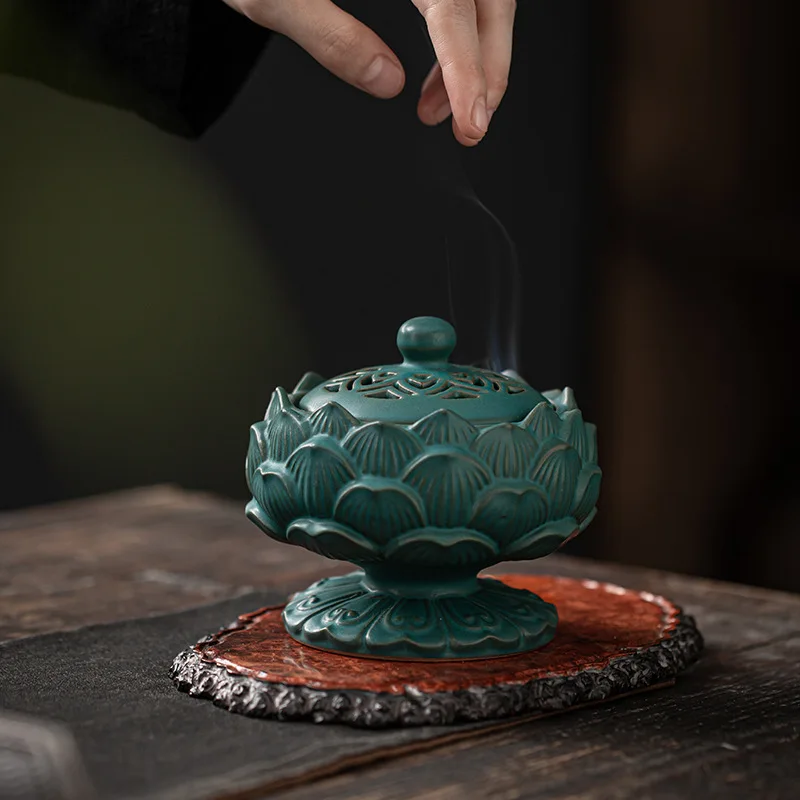 Home Decor Retro Lotus Incense Burners Dragon Incense Holder Sticks Burner Sandalwood Buddhism Ceramic Censer