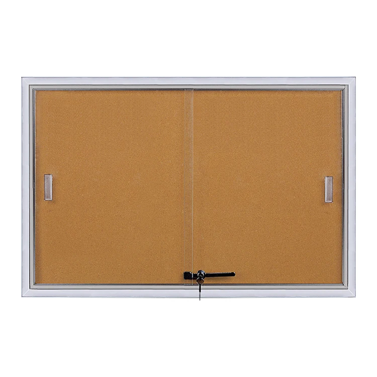 High Quality Wall Mount Glass Door Cork Sheets Notice Boards Lockable Bulletin Board