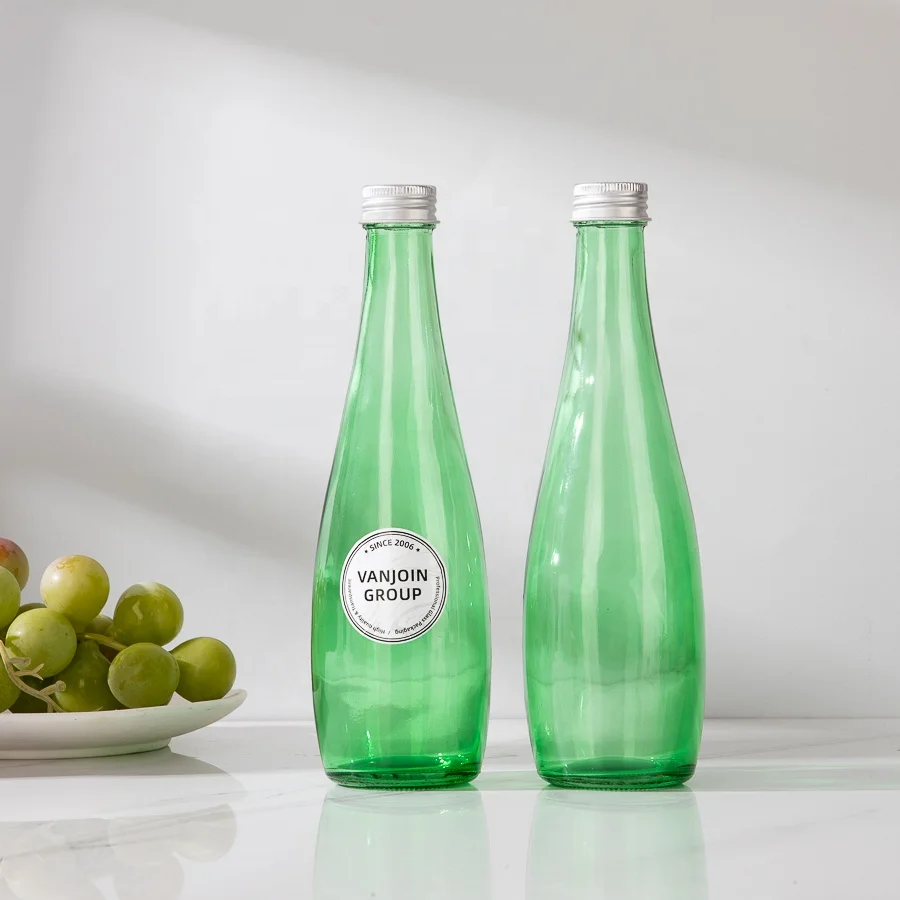 Empty Reusable Customized Green Drinking Glass Bottle 330ml For Sparkling Water For Juice Milk Tea Smoothie with lid
